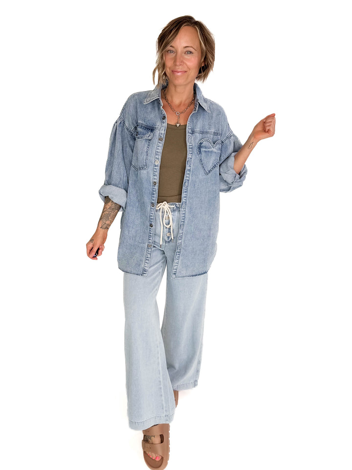Heart Throb Denim Shacket- MEDIUM WASH