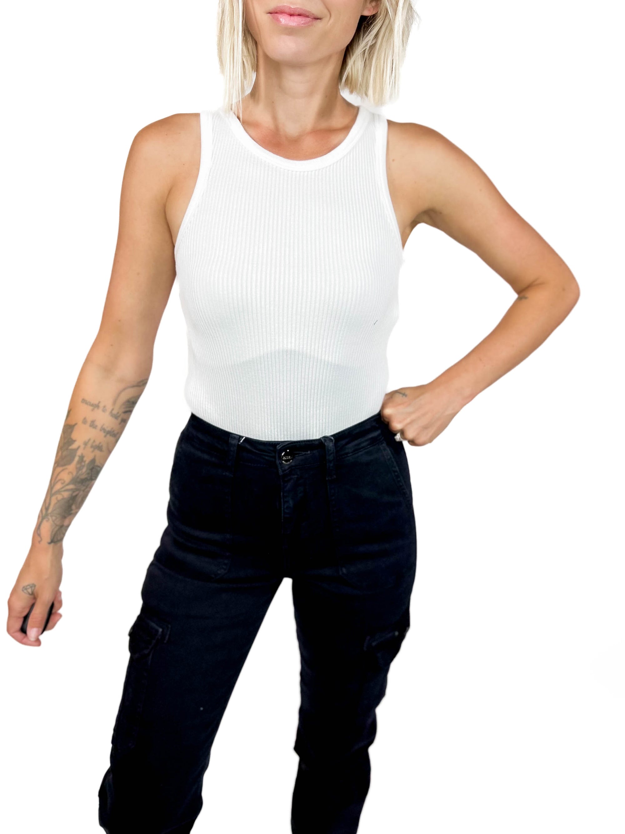 Essential Premium Ribbed Seamless Bodysuit- WHITE-FINAL SALE