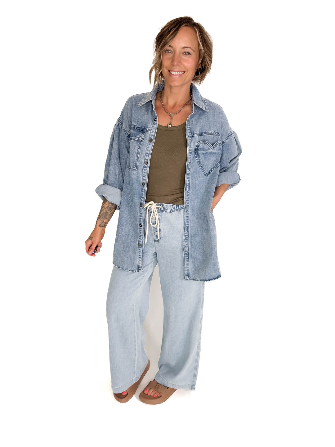 Heart Throb Denim Shacket- MEDIUM WASH