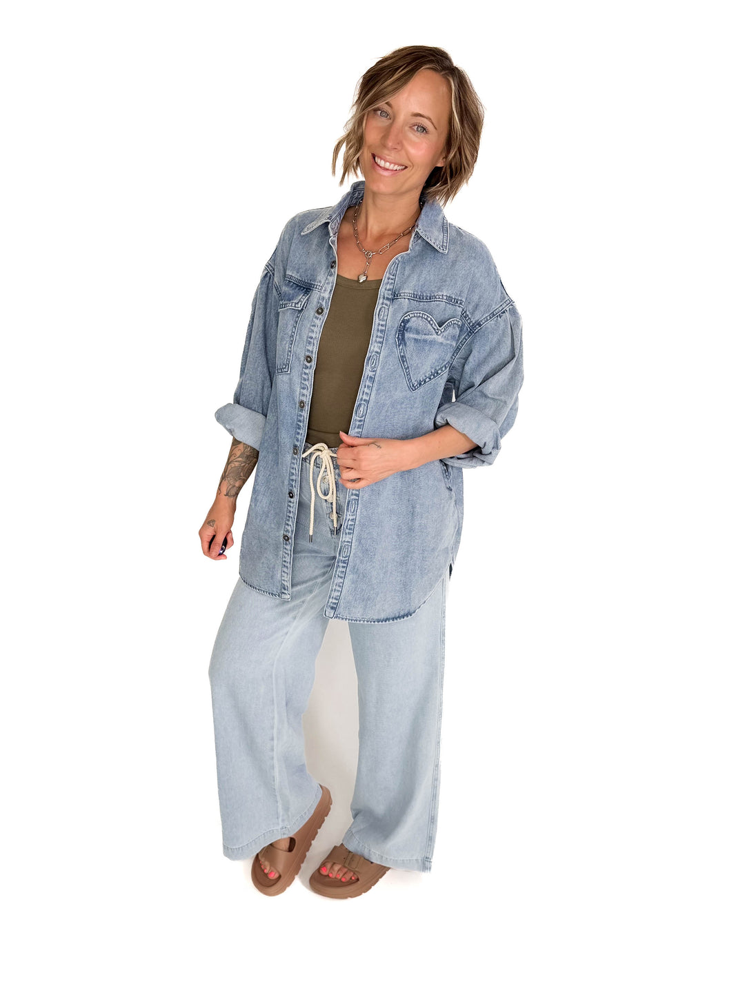 Heart Throb Denim Shacket- MEDIUM WASH