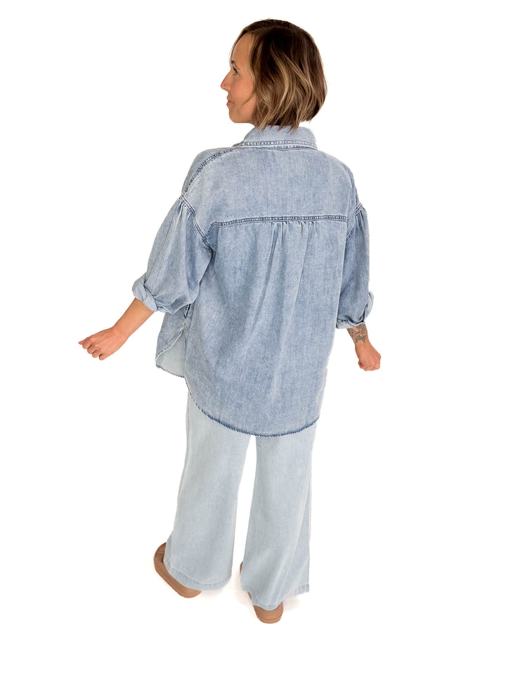 Heart Throb Denim Shacket- MEDIUM WASH