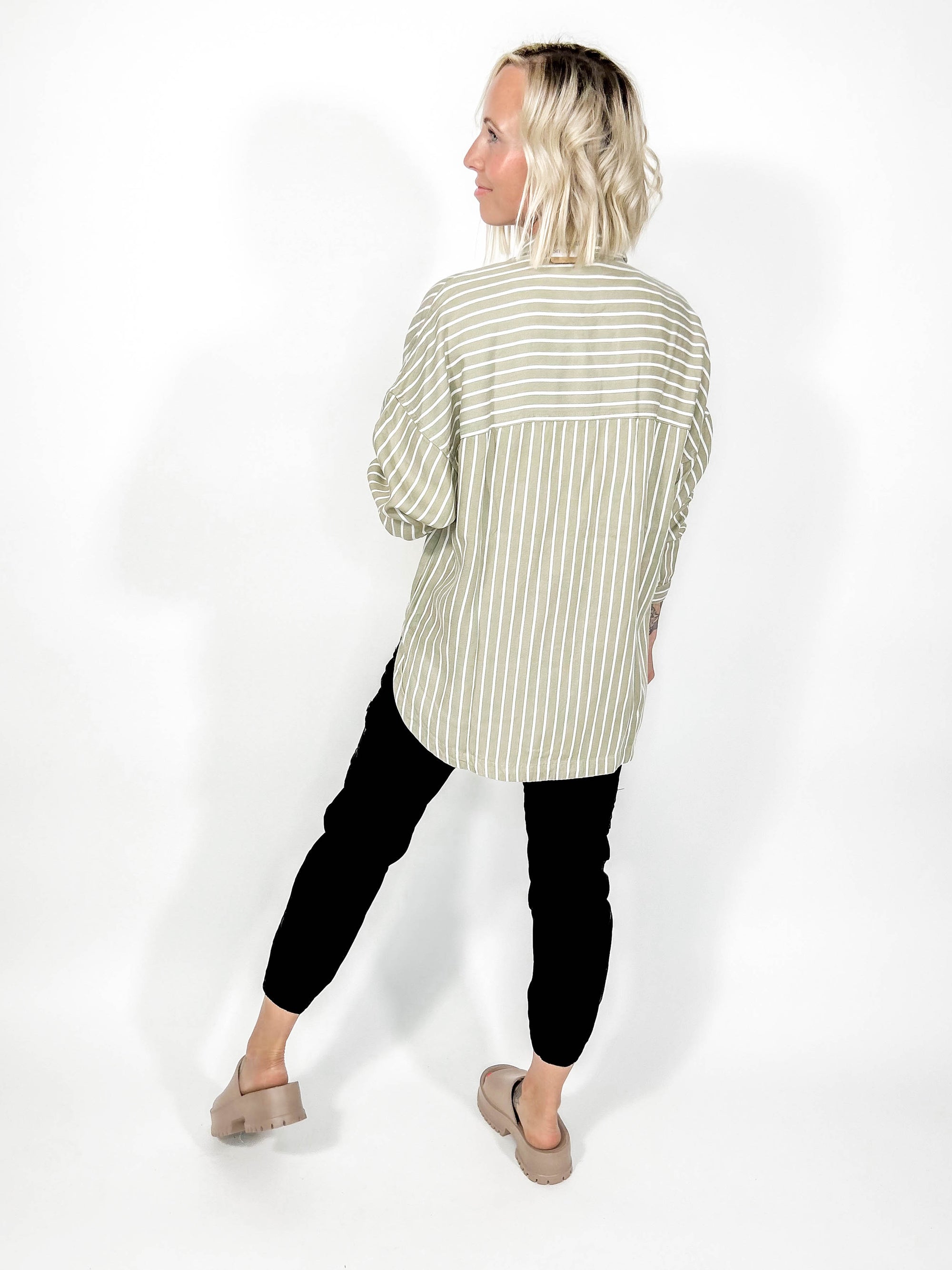 Vienna Stripe Button Down Shacket-FINAL SALE