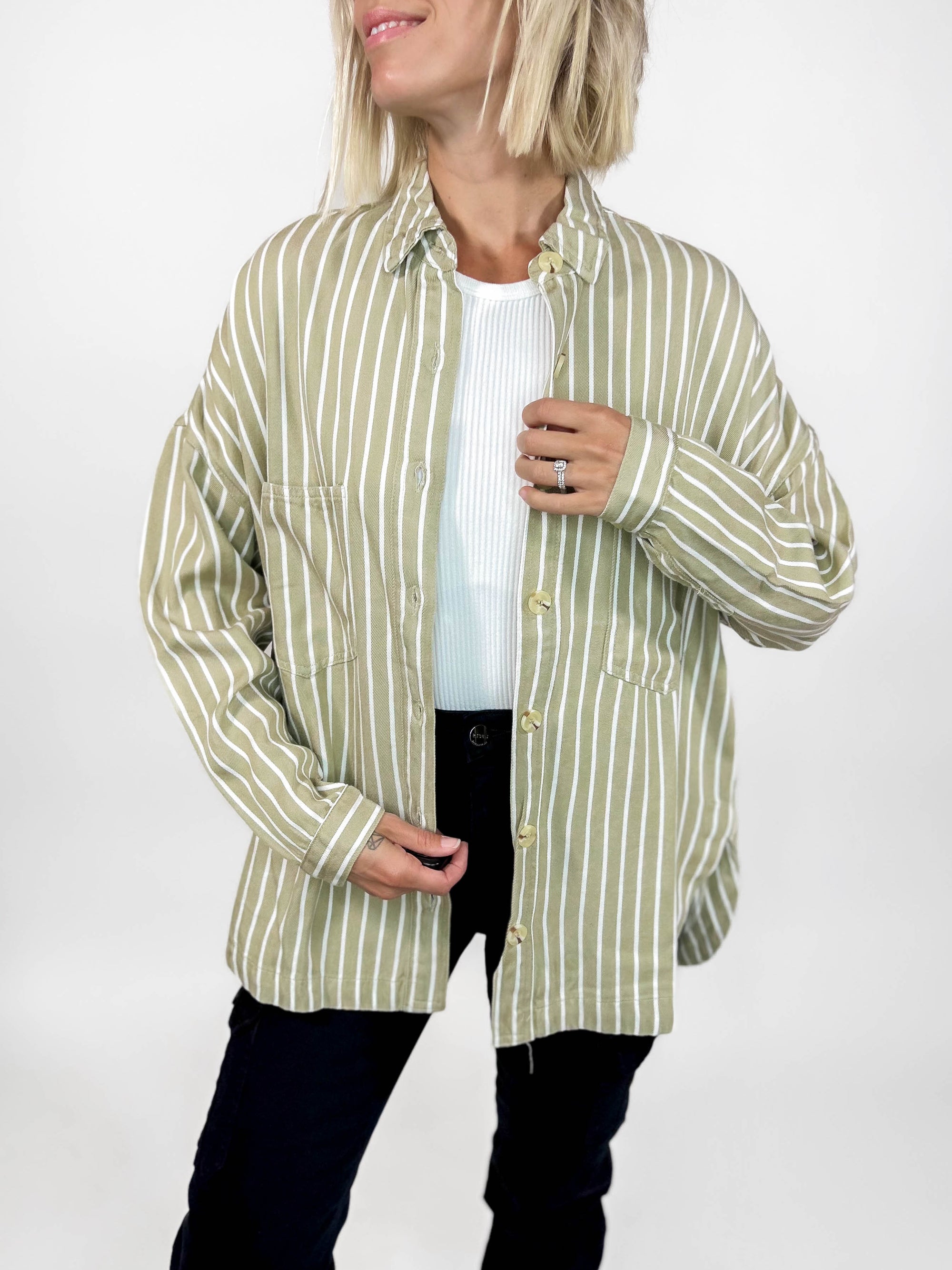 Vienna Stripe Button Down Shacket-FINAL SALE