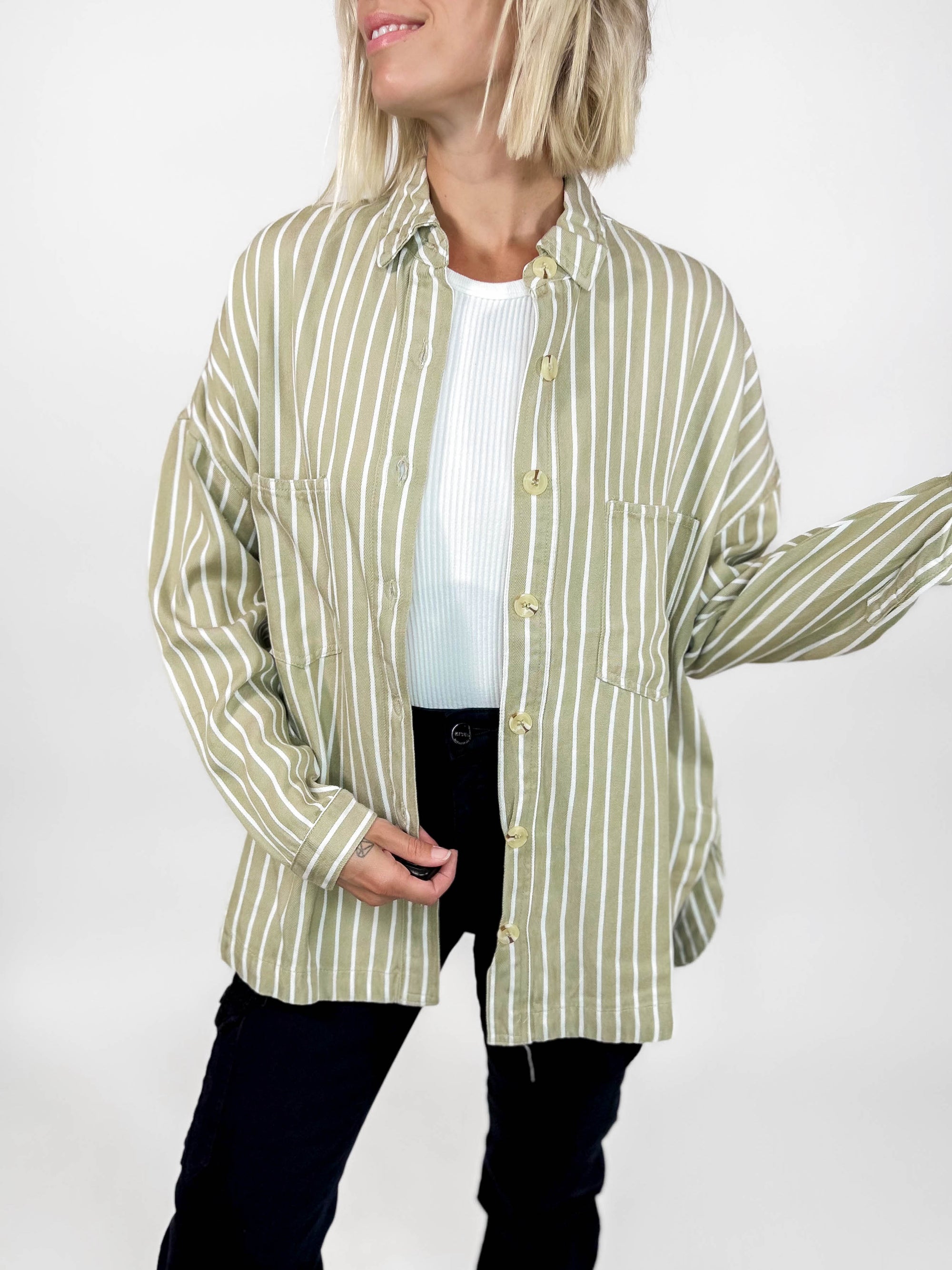 Vienna Stripe Button Down Shacket-FINAL SALE