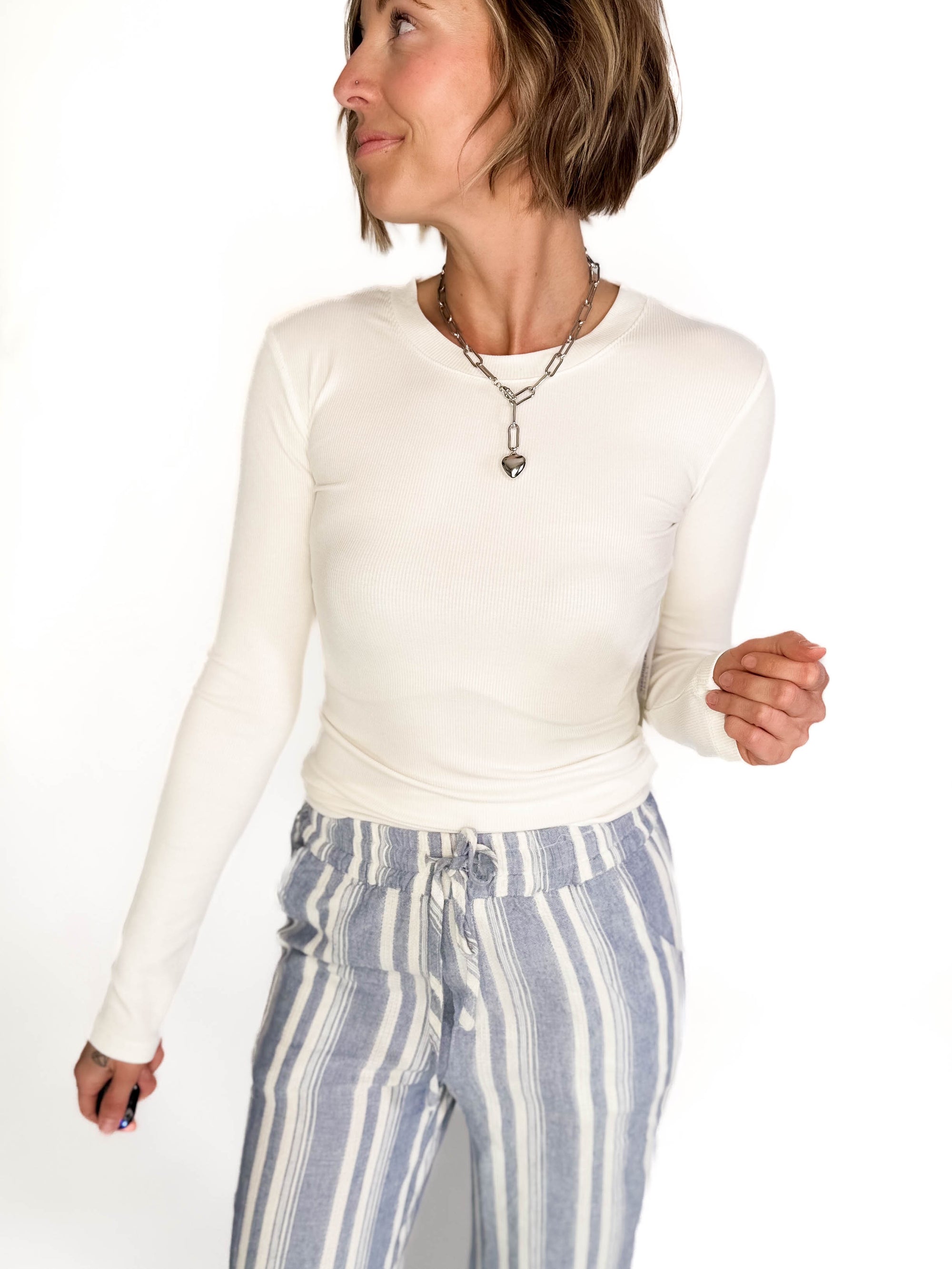 MONO B Linley Ribbed Scoop Neck- WHITE