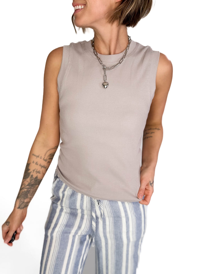 Shoreline Crewneck Tank- TAUPE GREY-FINAL SALE