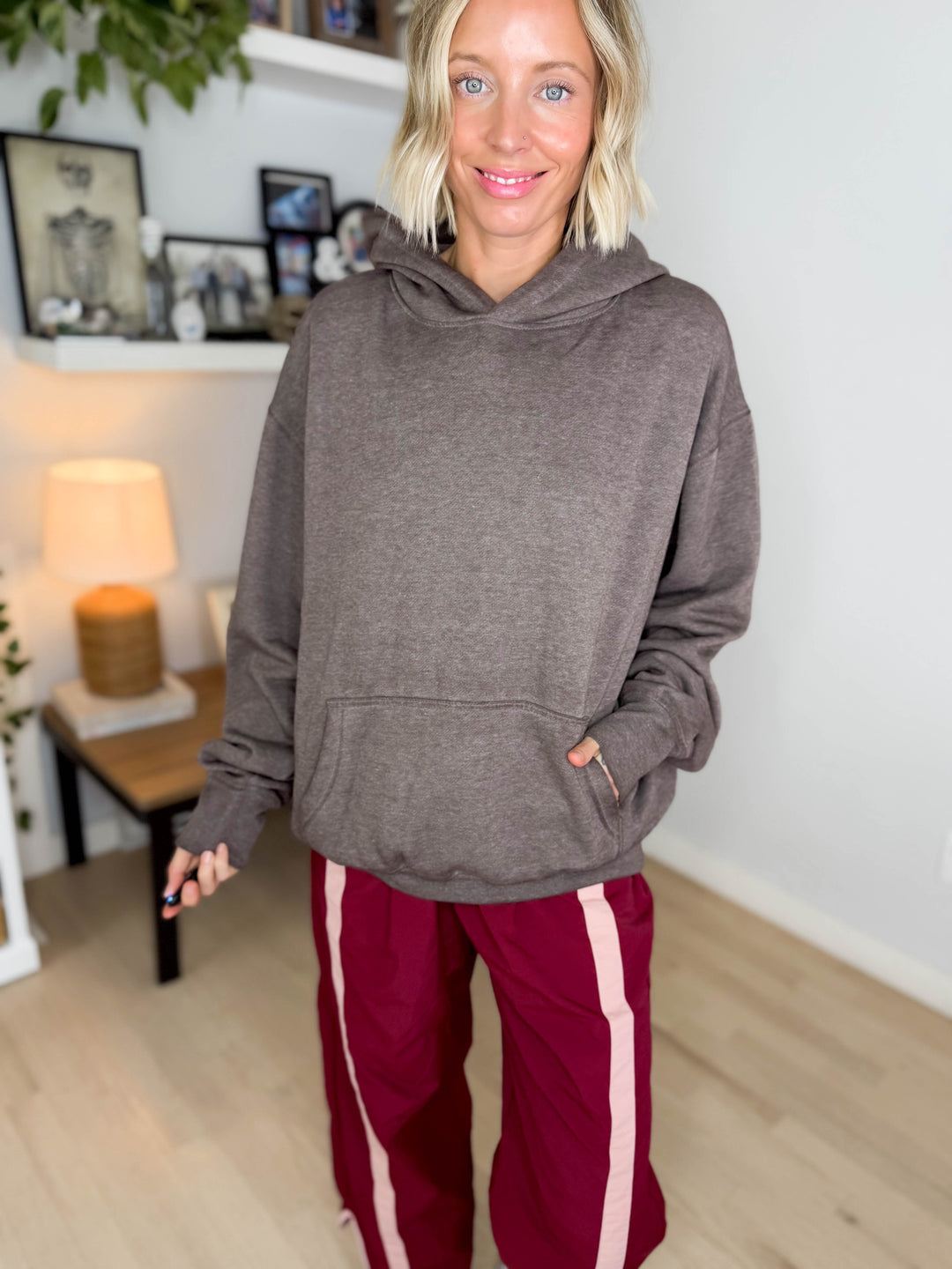 Mono B Burnout Bliss Fleece Hoodie- HEATHER COFFEE BEAN