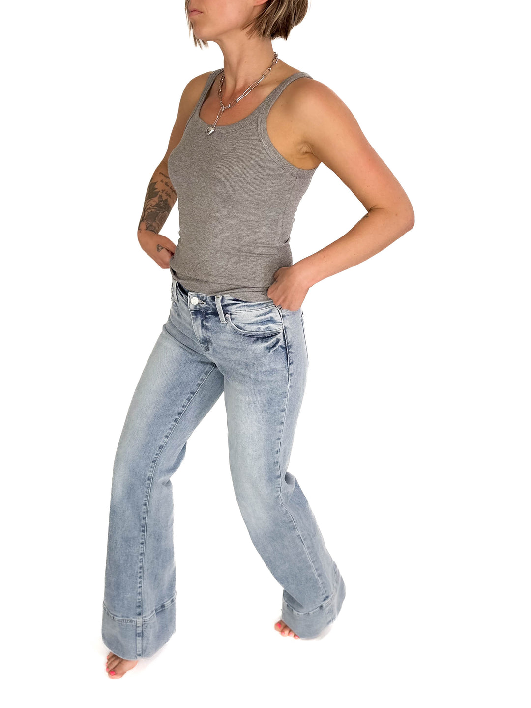 PETRA Aleka Mid Rise Wide Leg Jeans- LIGHT WASH-FINAL SALE