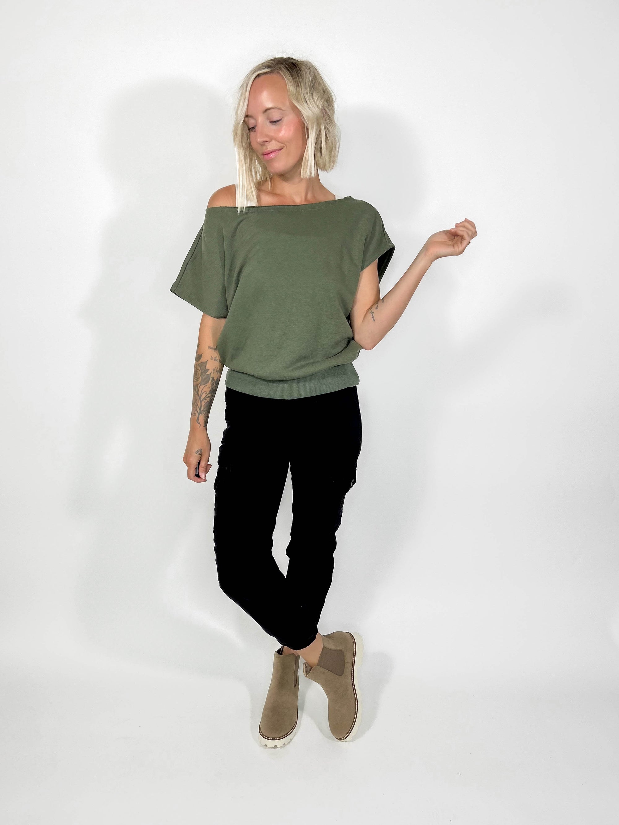 Los Angeles Shoulder Top- LT OLIVE -FINAL SALE