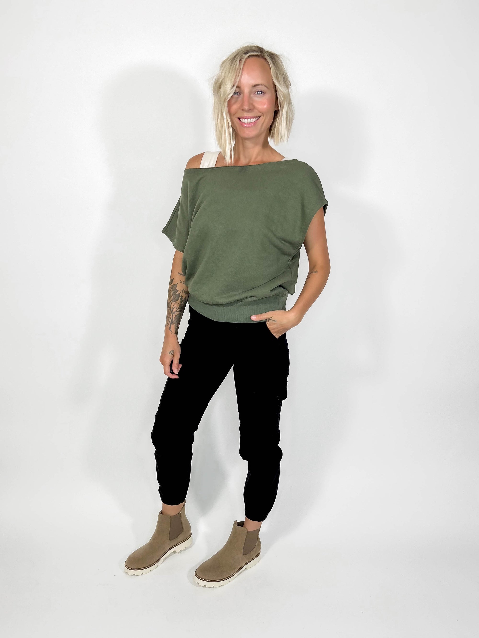 Los Angeles Shoulder Top- LT OLIVE -FINAL SALE