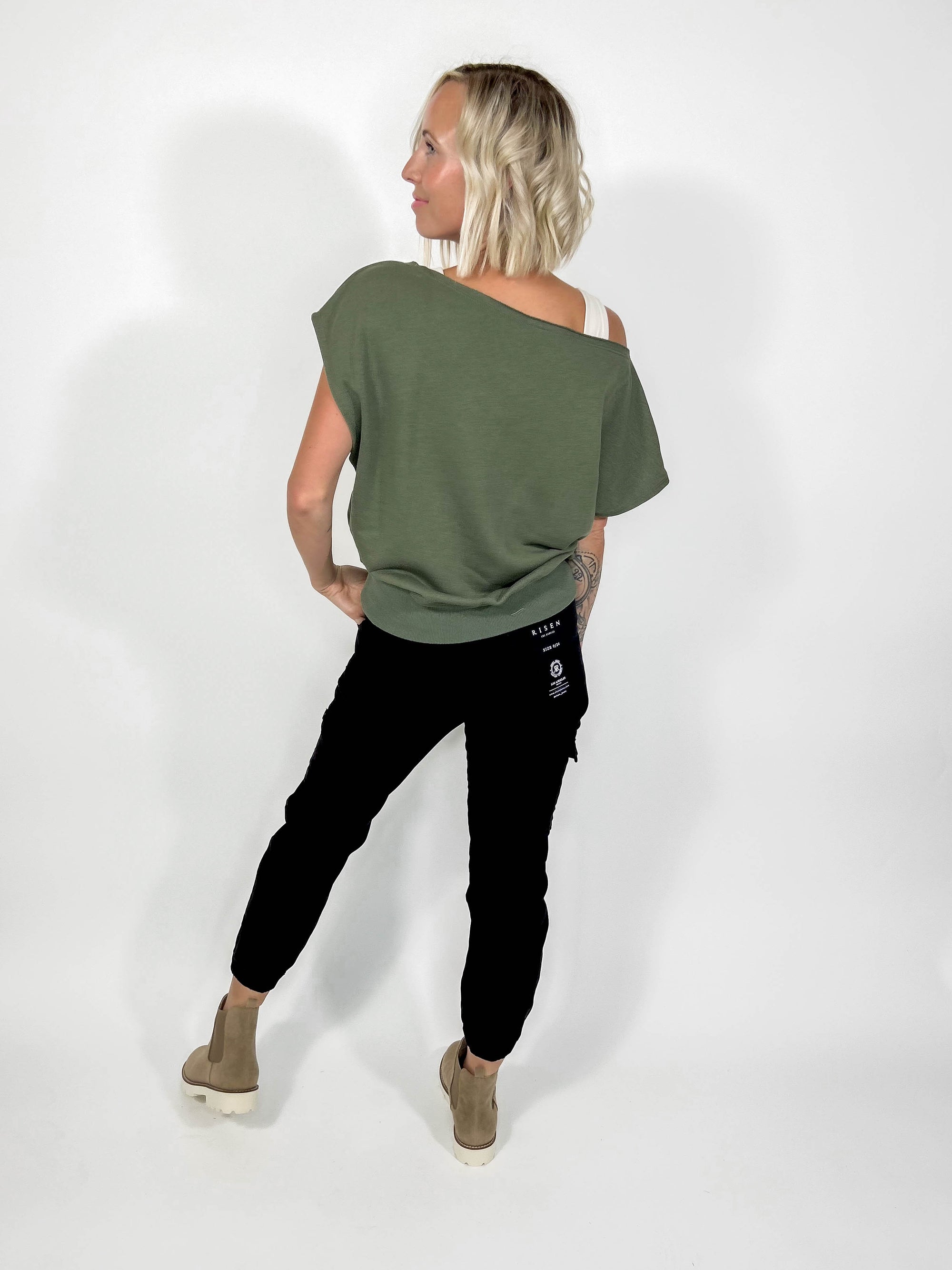 Los Angeles Shoulder Top- LT OLIVE -FINAL SALE