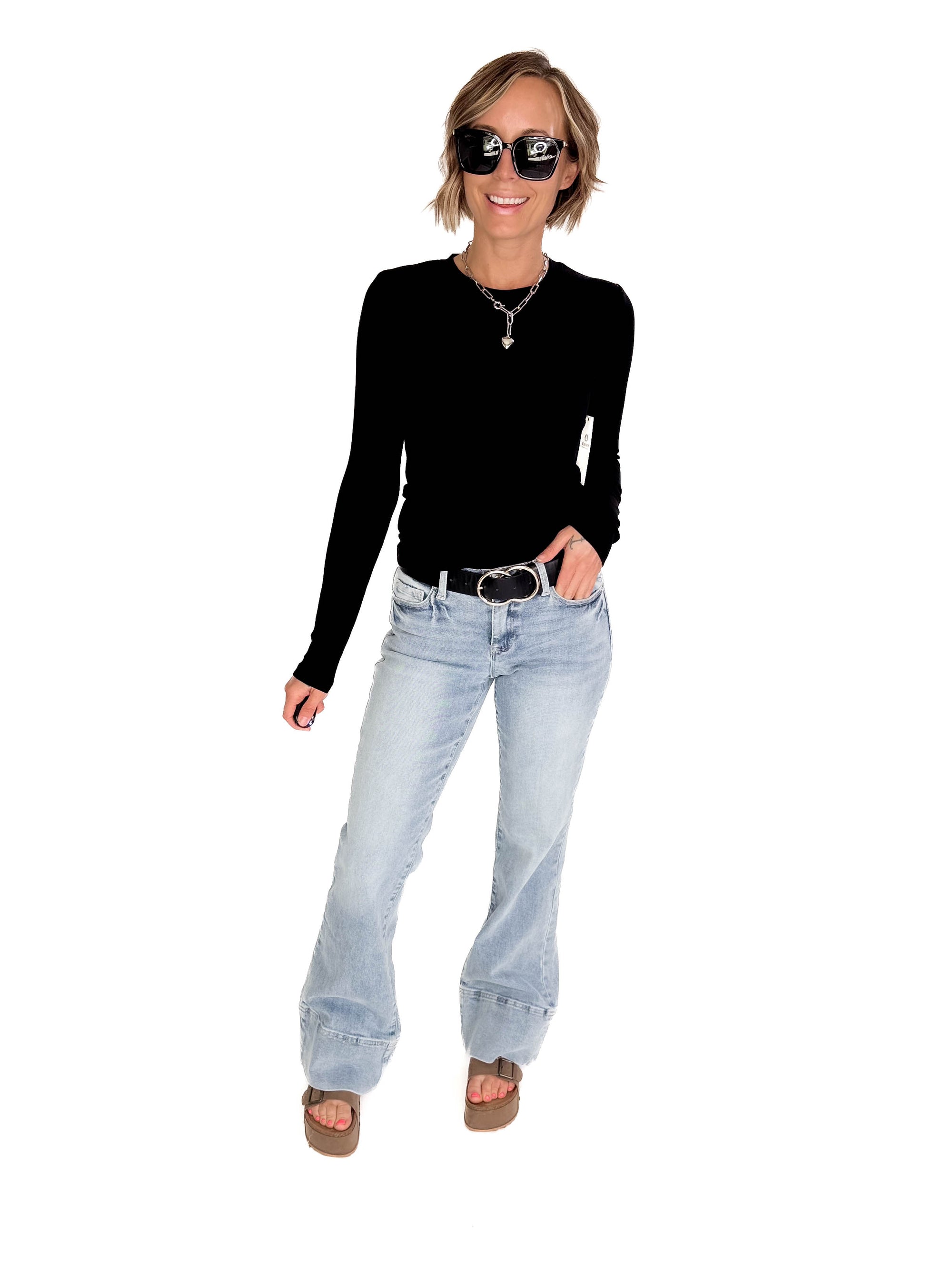 MONO B Linley Ribbed Scoop Neck- BLACK