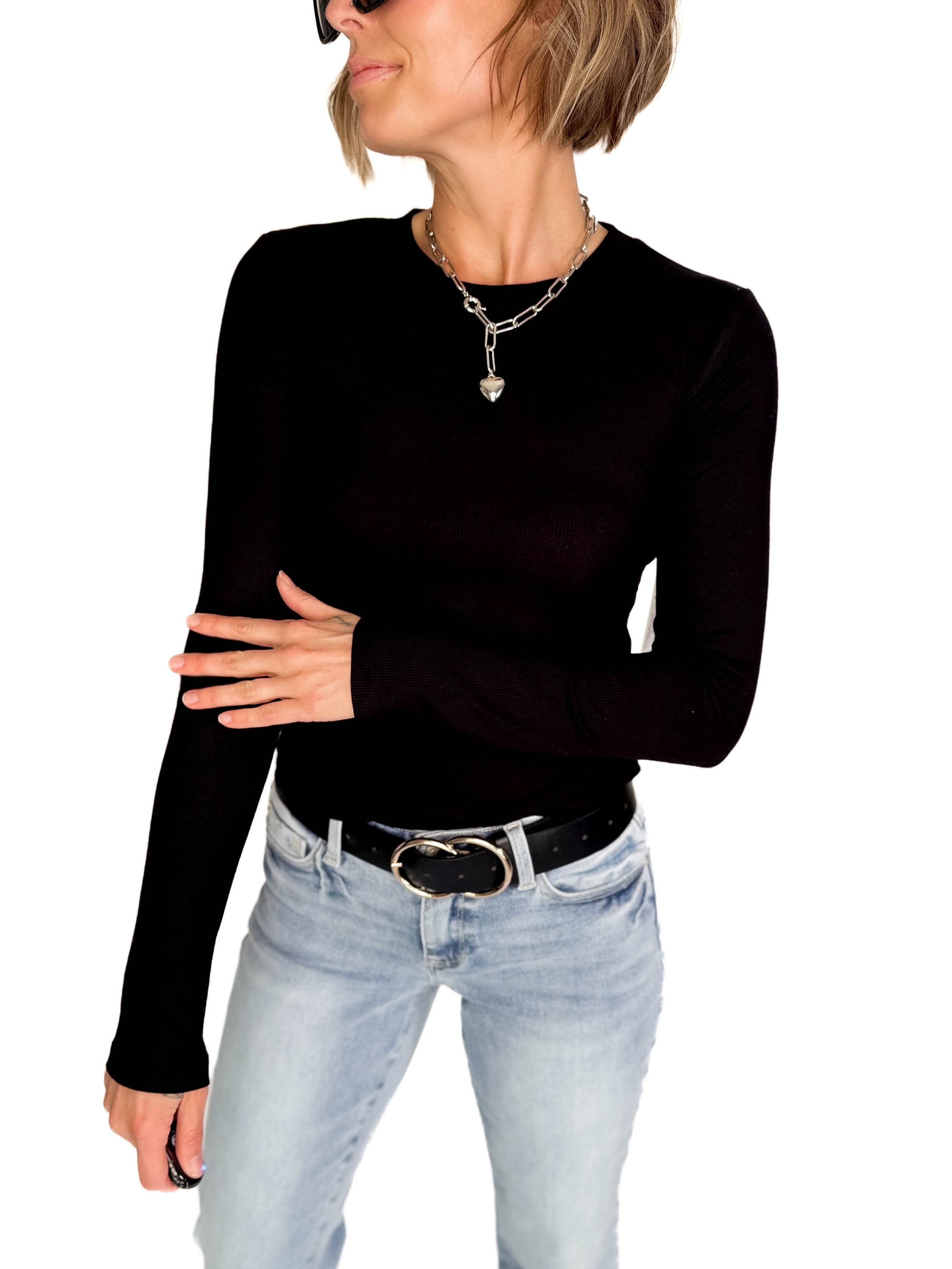 MONO B Linley Ribbed Scoop Neck- BLACK