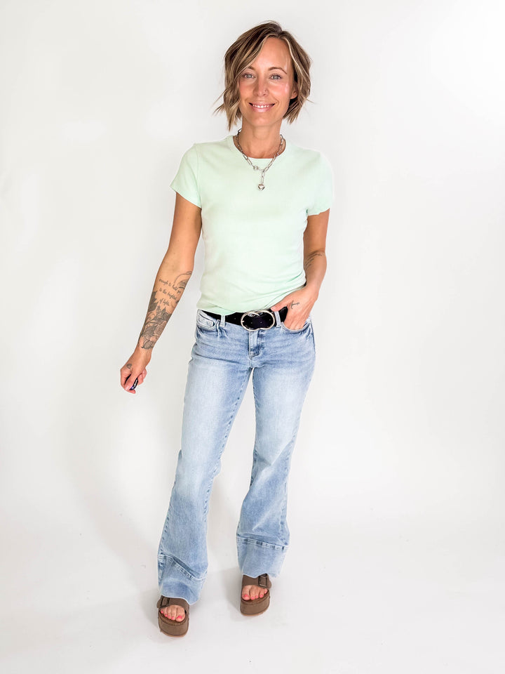 Della Ribbed Knit Top- MINT-FINAL SALE