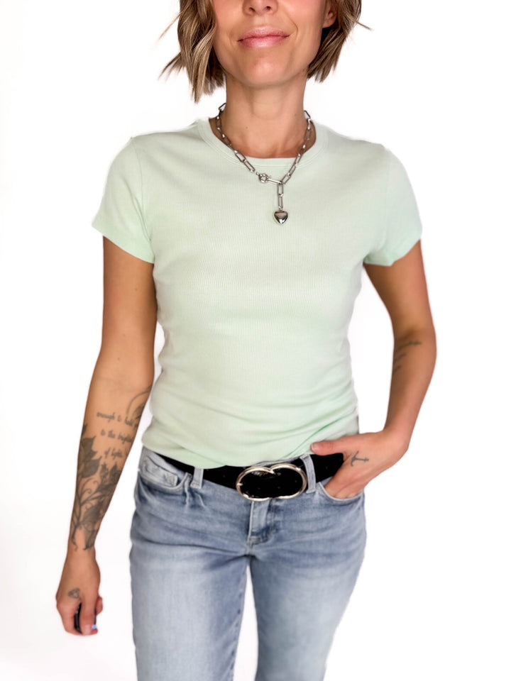 Della Ribbed Knit Top- MINT-FINAL SALE