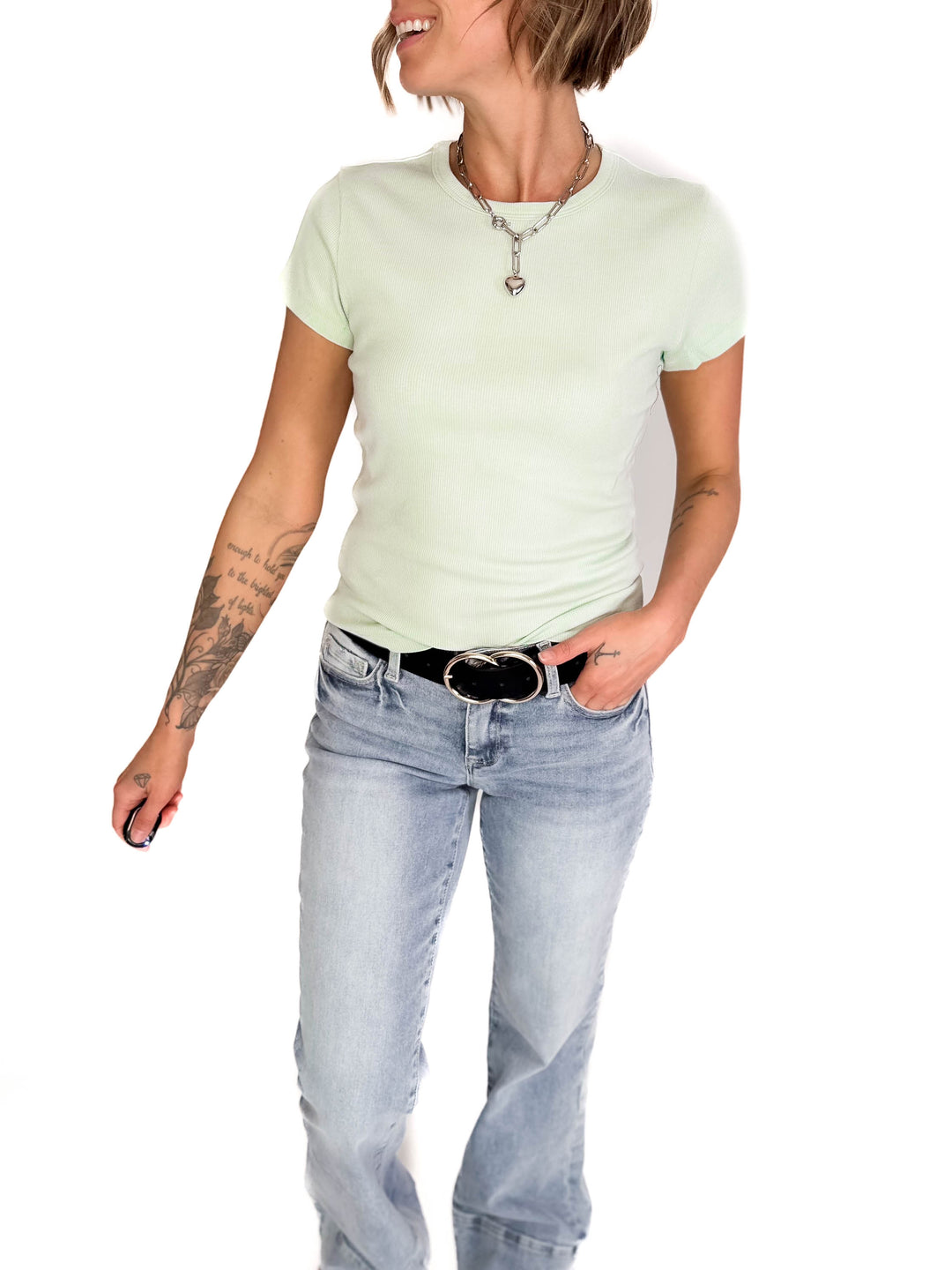 Della Ribbed Knit Top- MINT-FINAL SALE
