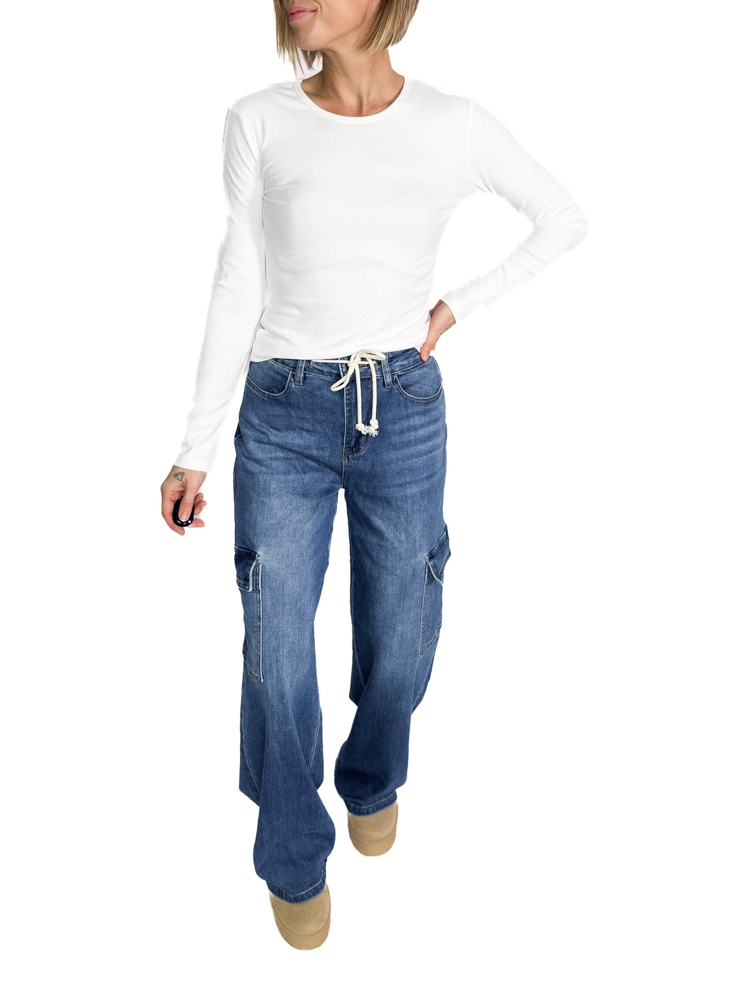 Tazz Drawstring Cargo Pant- DENIM