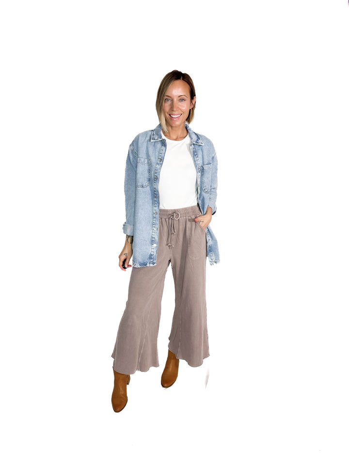 Haze Mineral Wash French Terry Pants- MOCHA MOUSSE