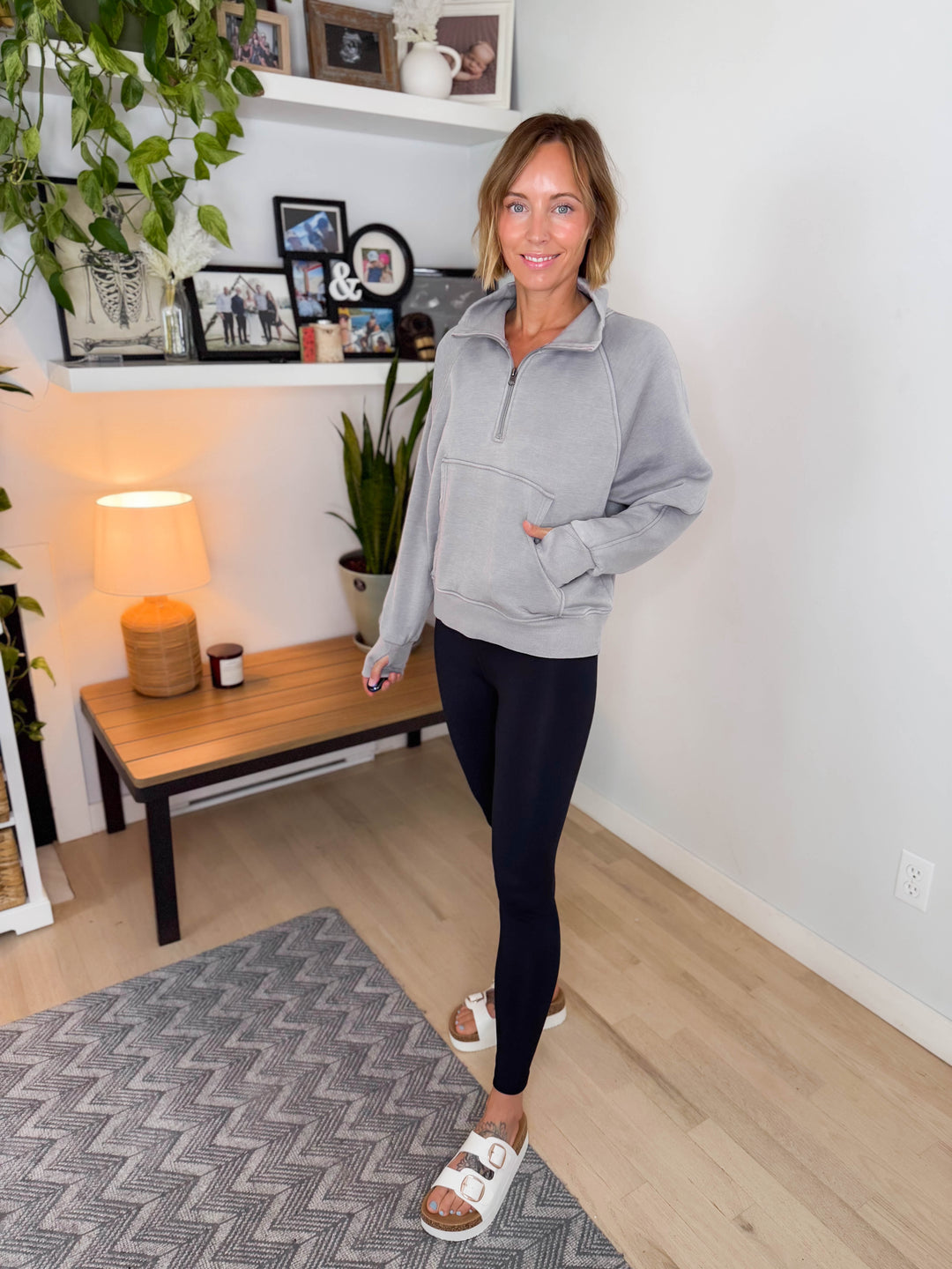 Ailany Washed Quarter Zip Sweatshirt- GRAY