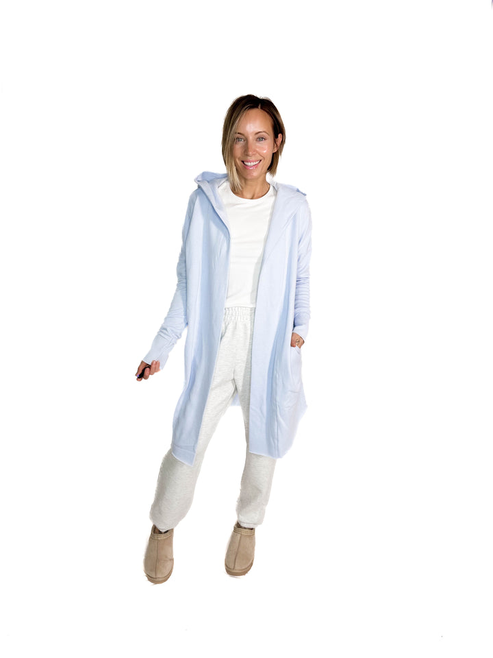 MONO B Whistler Longline Hoodie Cardigan- PALE BLUE