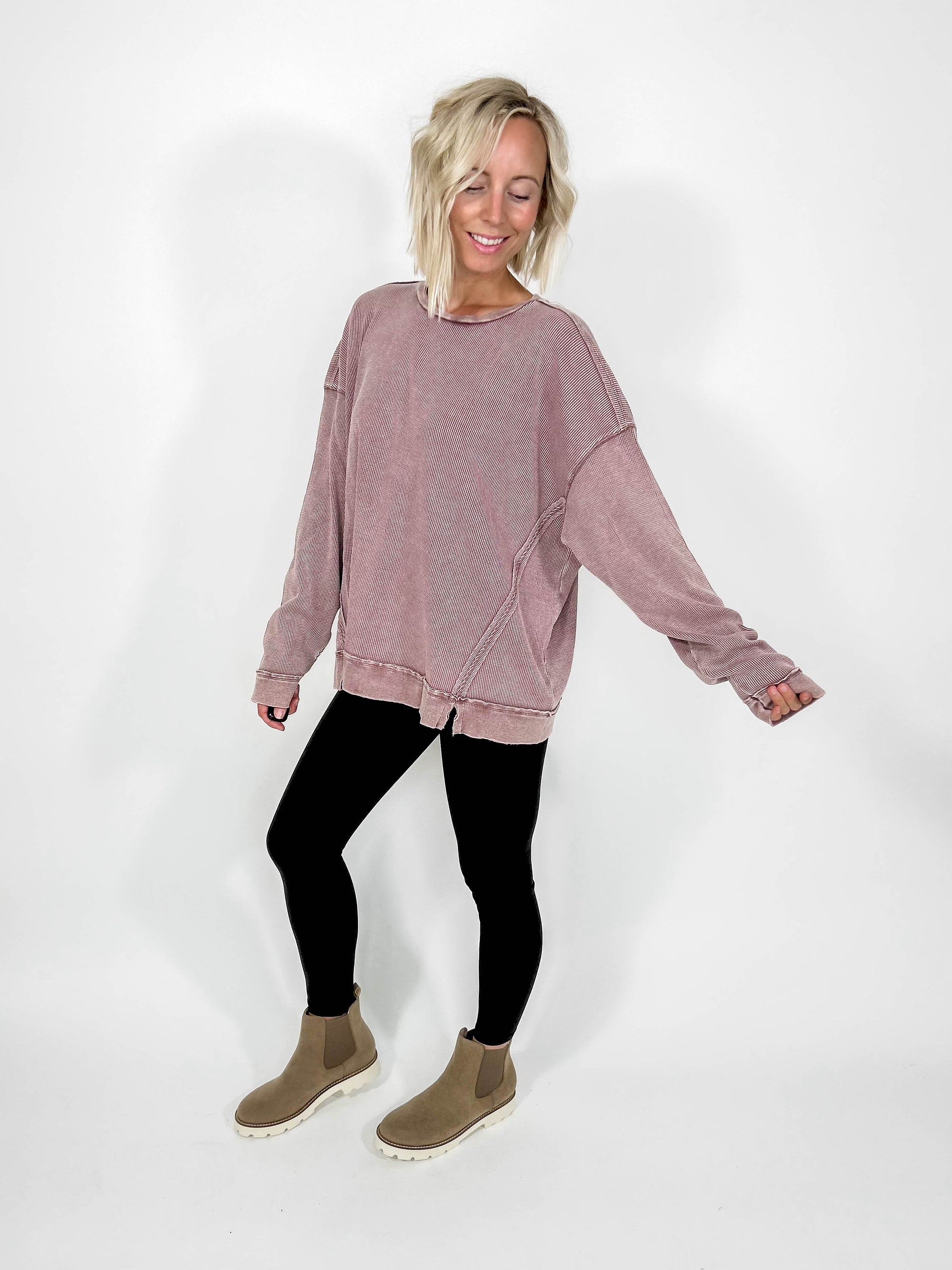 Vernon Thermal Washed Pullover- ROSE TAUPE-FINAL SALE