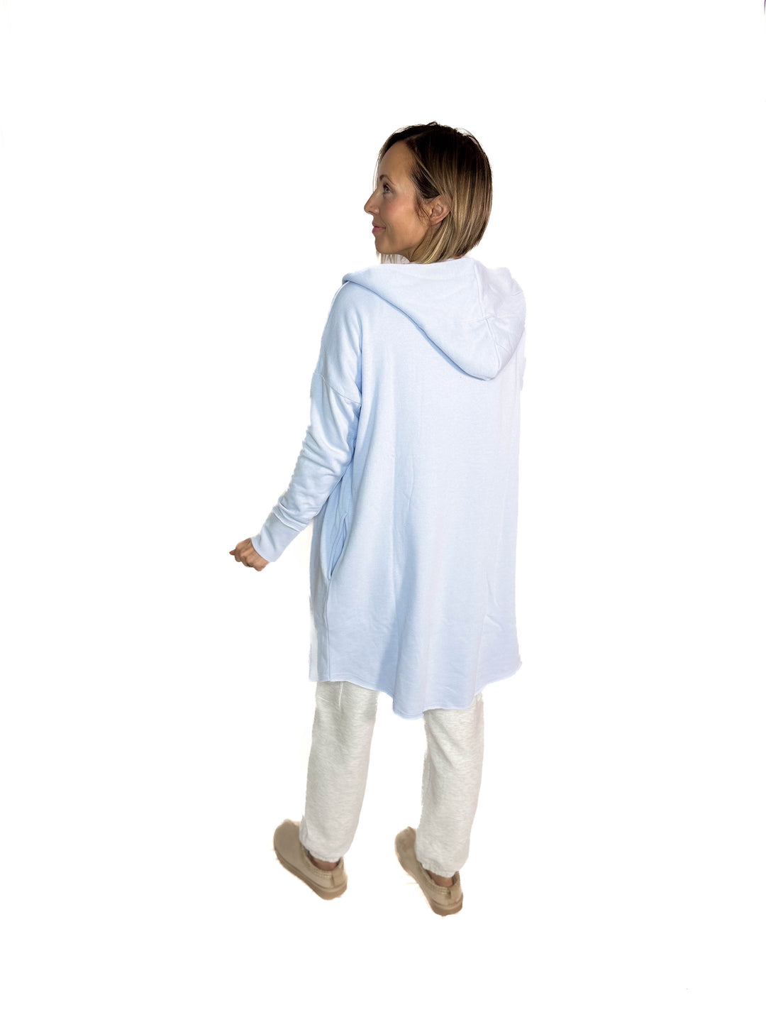 MONO B Whistler Longline Hoodie Cardigan- PALE BLUE