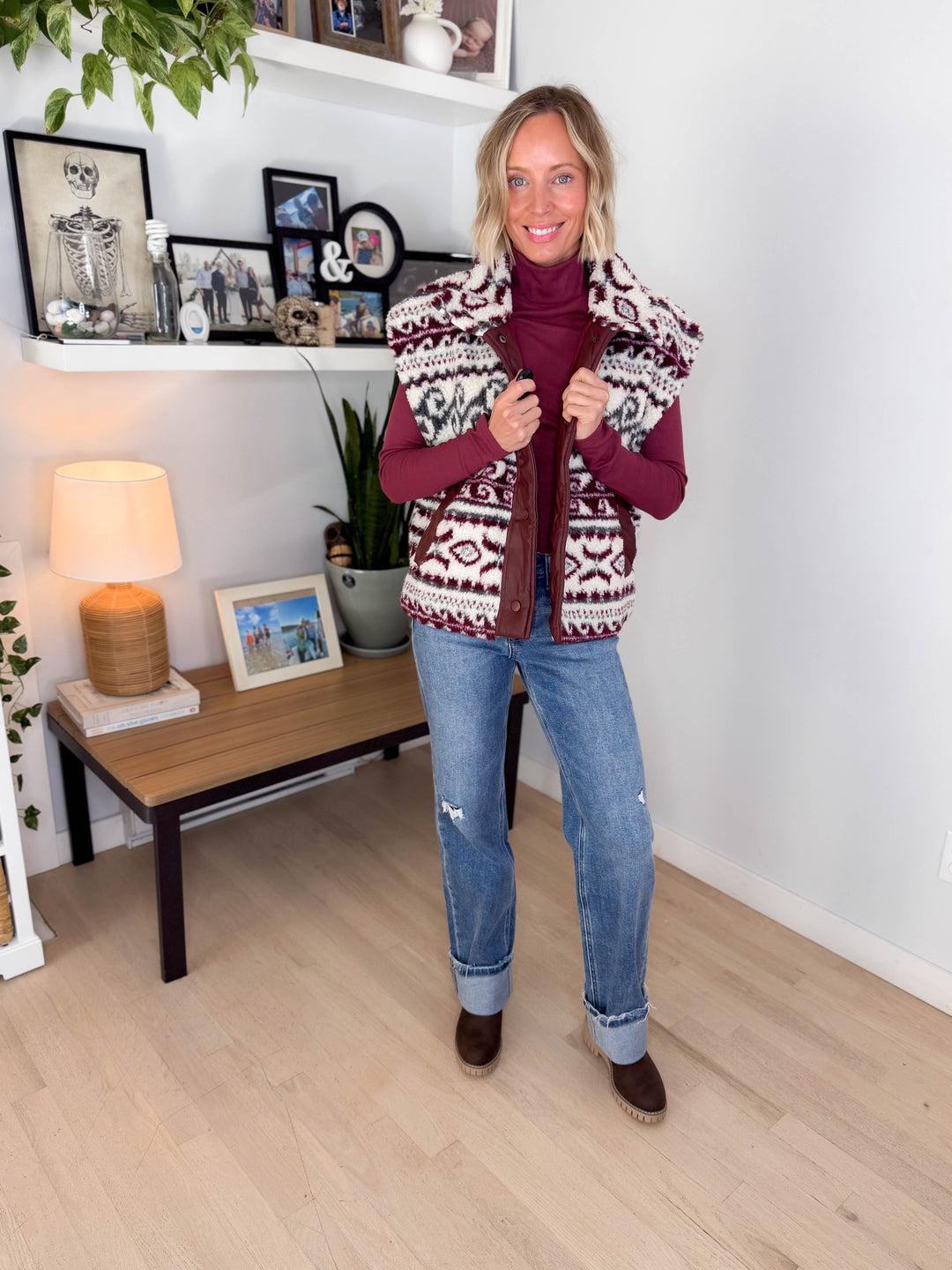 Celeste Oversized Sherpa Button Down Vest- MULBERRY