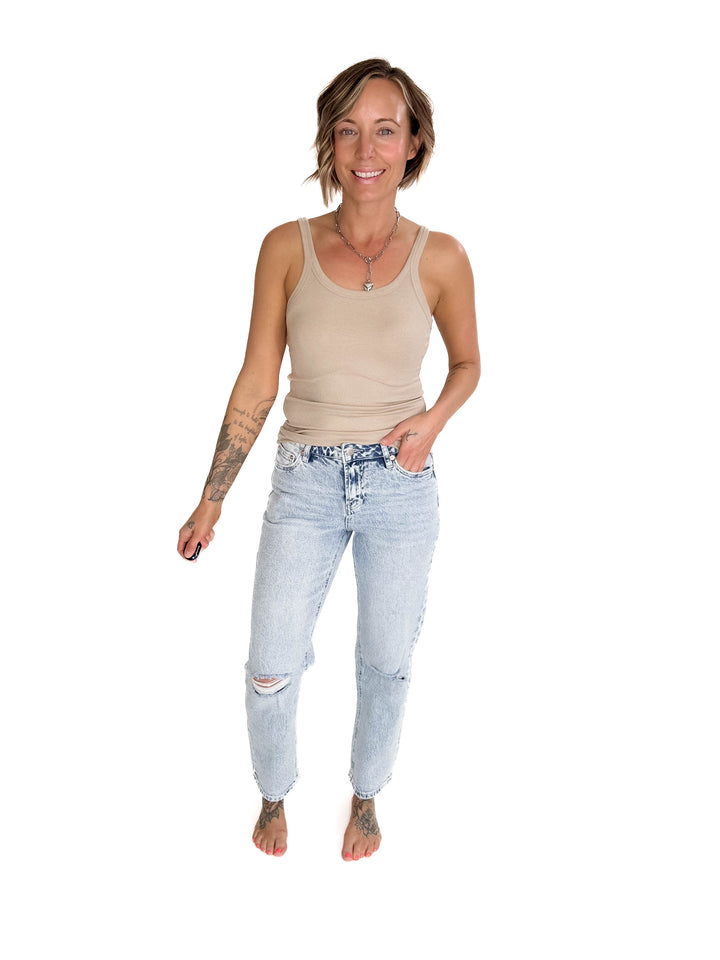 MICA Carissa High Rise Mom Jean- ACID LIGHT WASH-FINAL SALE *30+31*