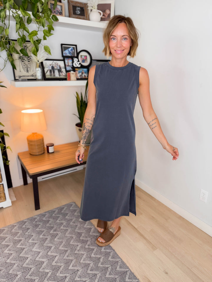 Darina Cotton Midi Shirt Dress- NAVY