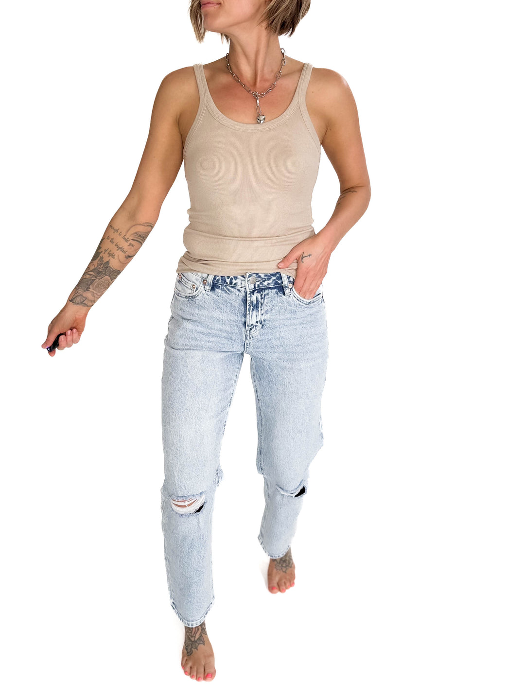 MICA Carissa High Rise Mom Jean- ACID LIGHT WASH-FINAL SALE *30+31*