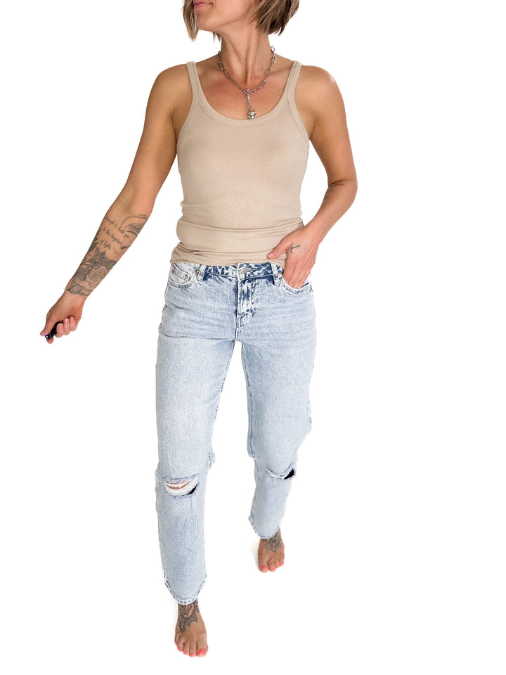 MICA Carissa High Rise Mom Jean- ACID LIGHT WASH-FINAL SALE *30+31*