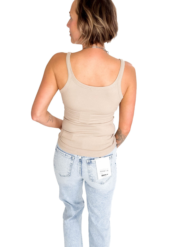 Salish Ribbed Basic Tank- TAUPE GREY-FINAL SALE