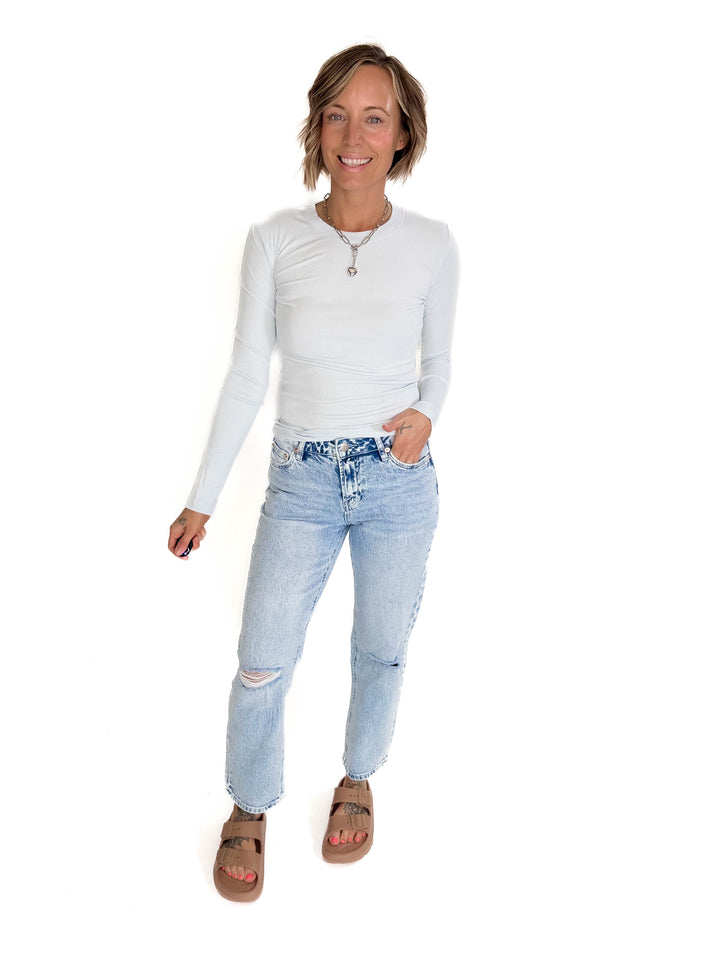 MONO B Linley Ribbed Scoop Neck- LIGHT POWDER BLUE-FINAL SALE