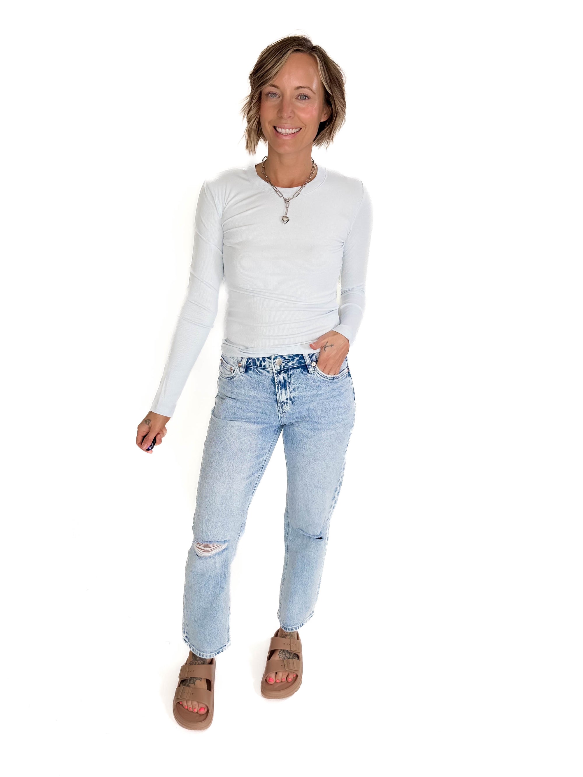 MONO B Linley Ribbed Scoop Neck- LIGHT POWDER BLUE