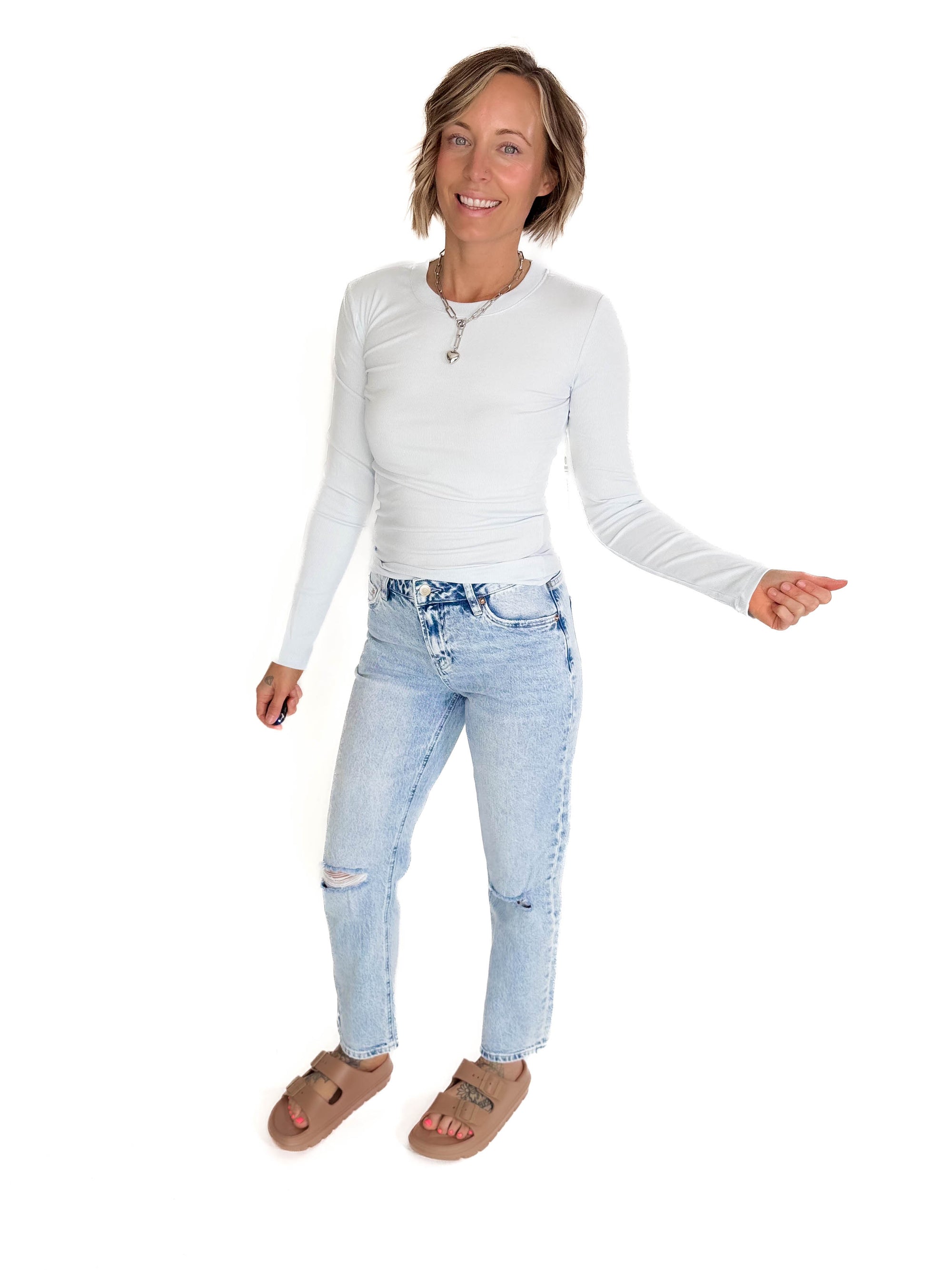 MONO B Linley Ribbed Scoop Neck- LIGHT POWDER BLUE