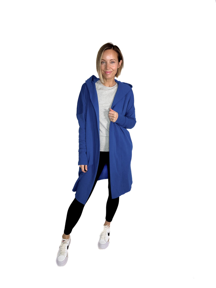 MONO B Whistler Longline Hoodie Cardigan- DEEP INDIGO