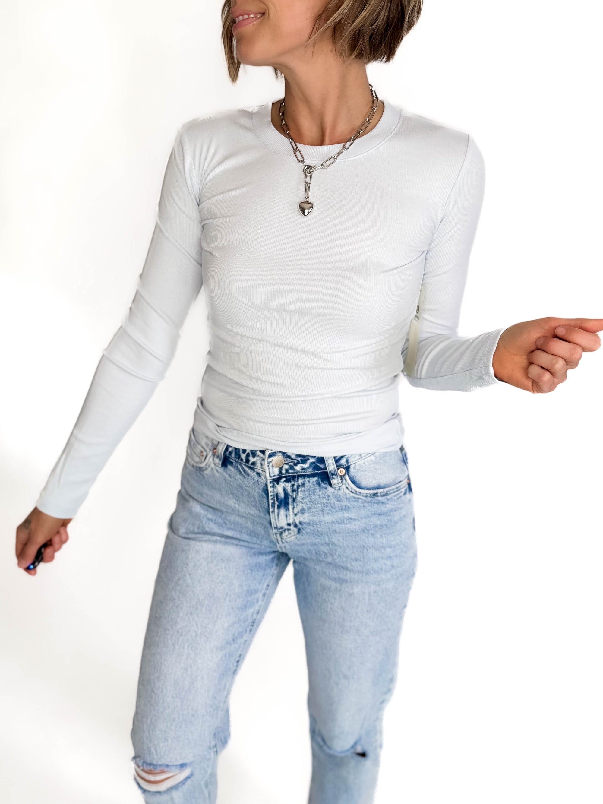 MONO B Linley Ribbed Scoop Neck- LIGHT POWDER BLUE