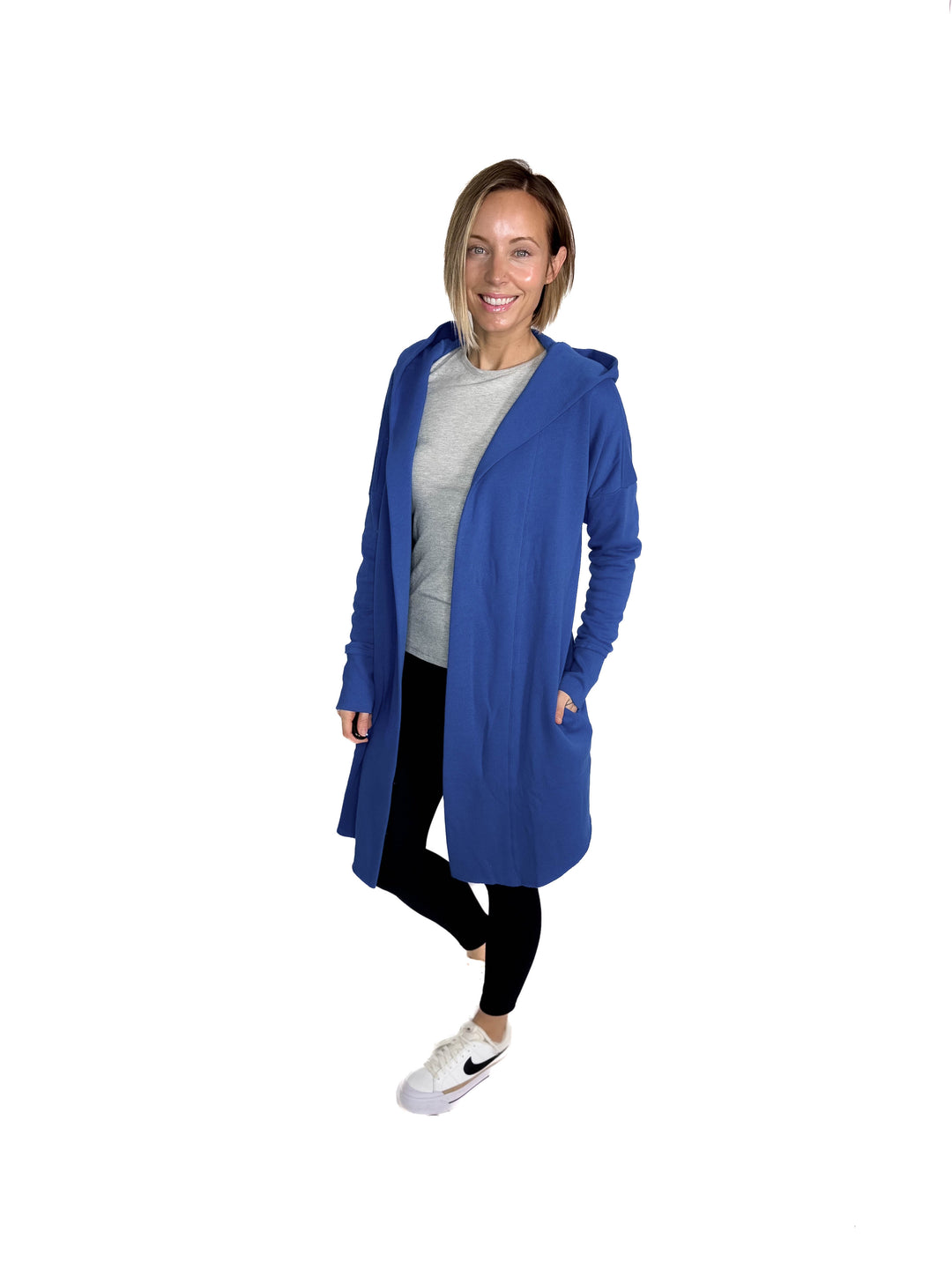 MONO B Whistler Longline Hoodie Cardigan- DEEP INDIGO