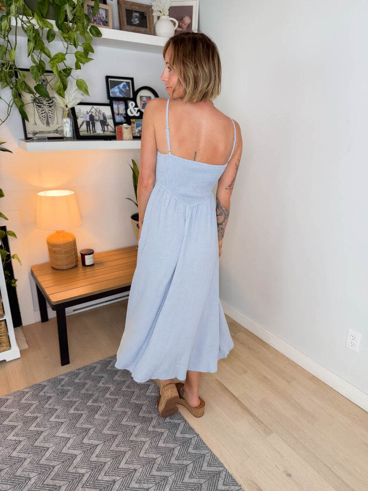 Zona Smocked Midi Dress- LIGHT BLUE