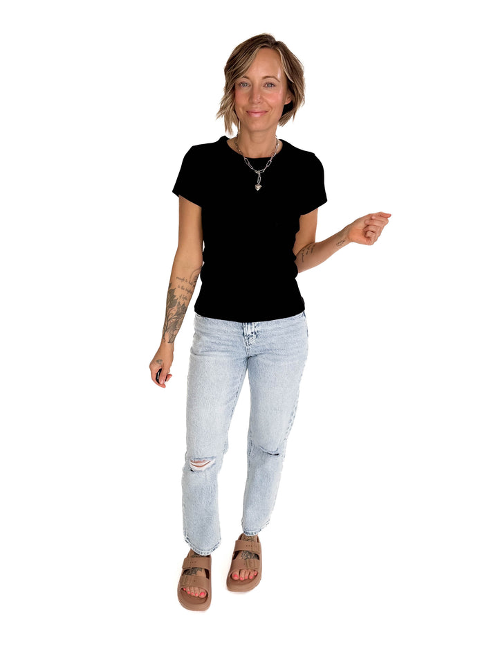 Della Ribbed Knit Top- BLACK-FINAL SALE