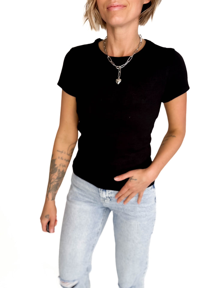 Della Ribbed Knit Top- BLACK-FINAL SALE