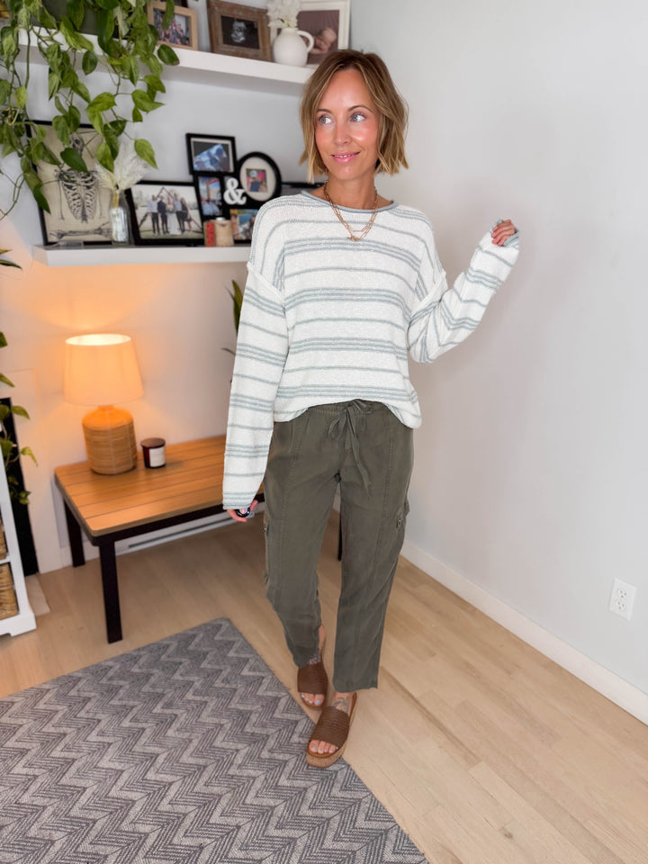 Sail Away Textured Sweater- DUSTY BLUE