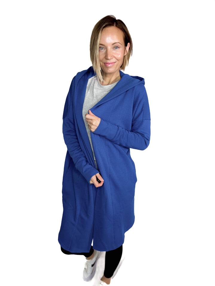 MONO B Whistler Longline Hoodie Cardigan- DEEP INDIGO