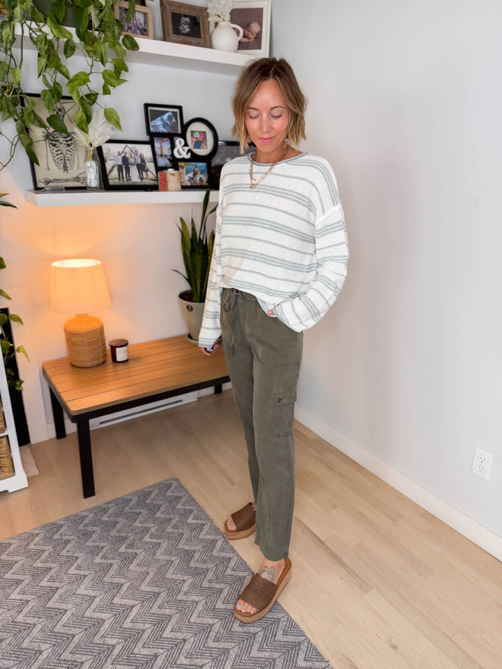 Sail Away Textured Sweater- DUSTY BLUE