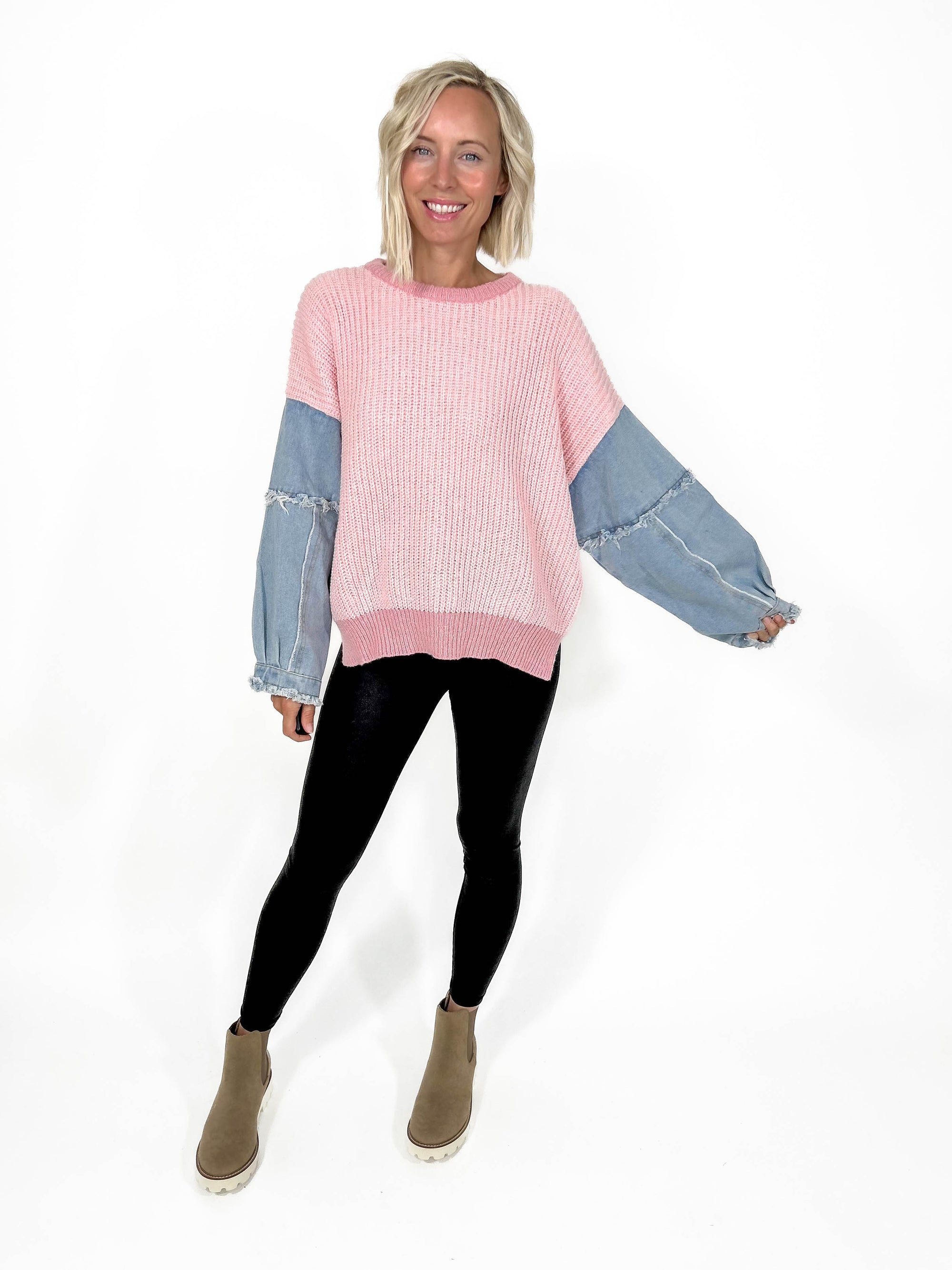 Tova Contrast Sweater- BLUSH/DENIM-FINAL SALE