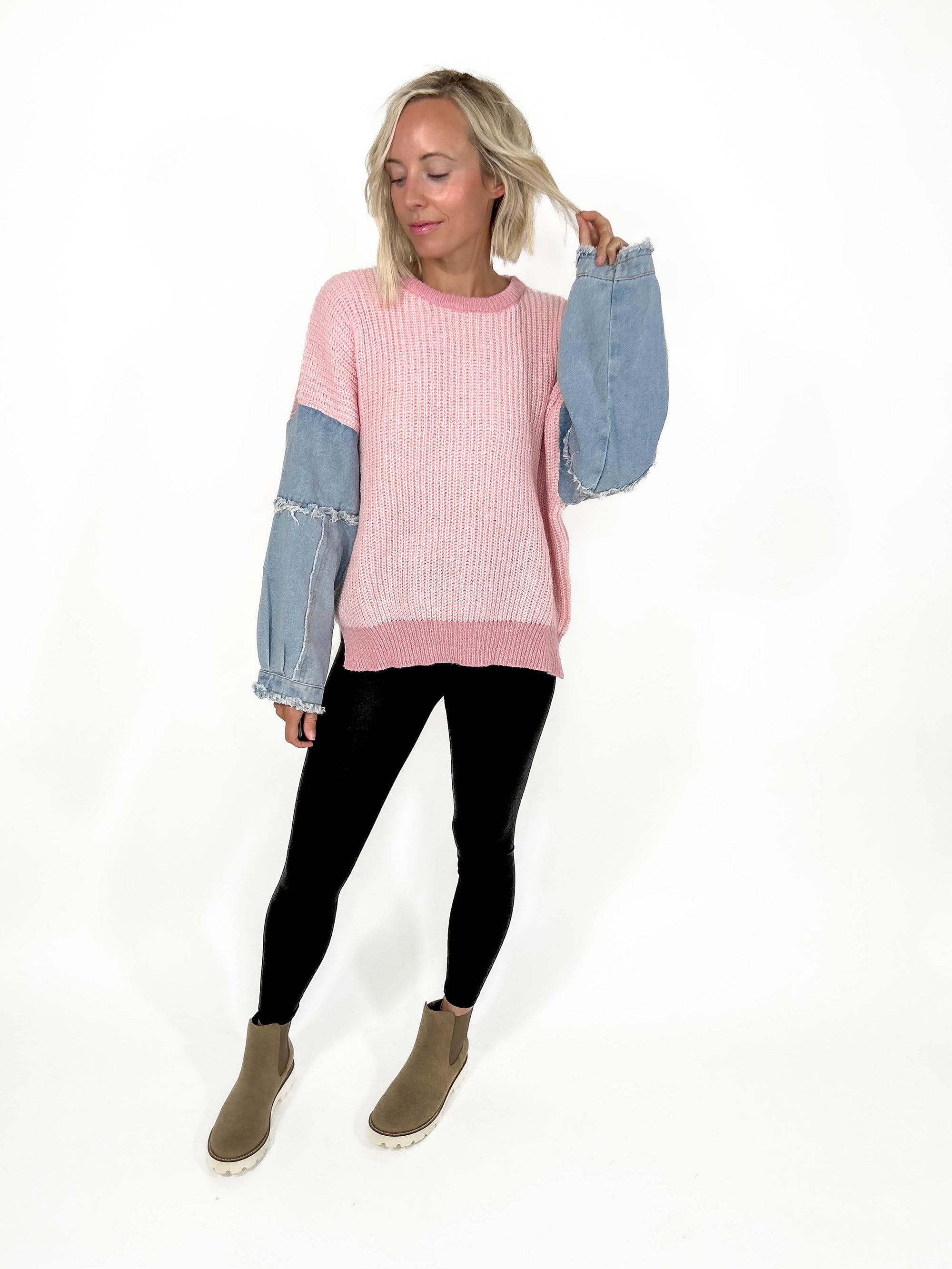 Tova Contrast Sweater- BLUSH/DENIM-FINAL SALE