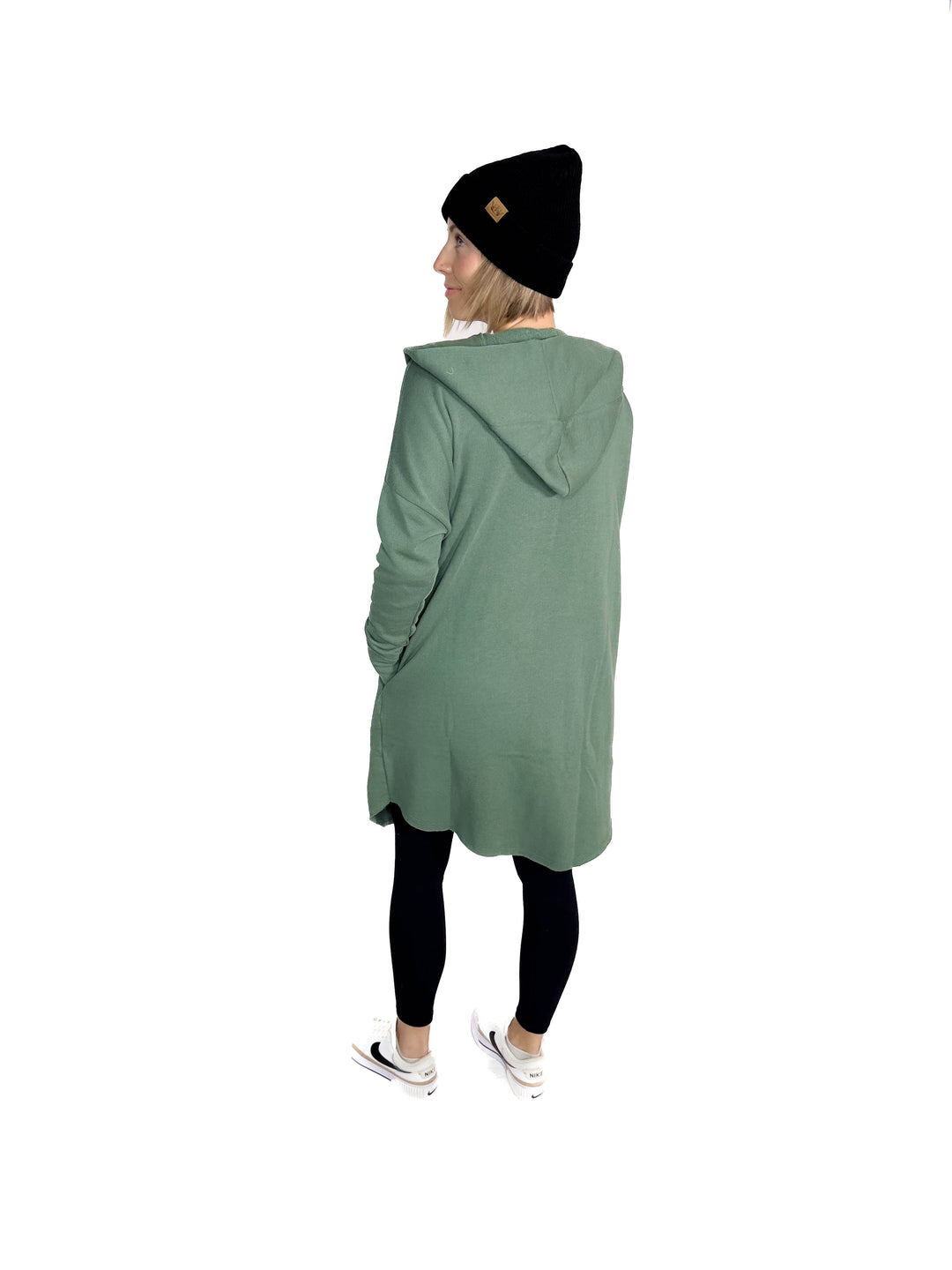 MONO B Whistler Longline Hoodie Cardigan- ELDERGREEN
