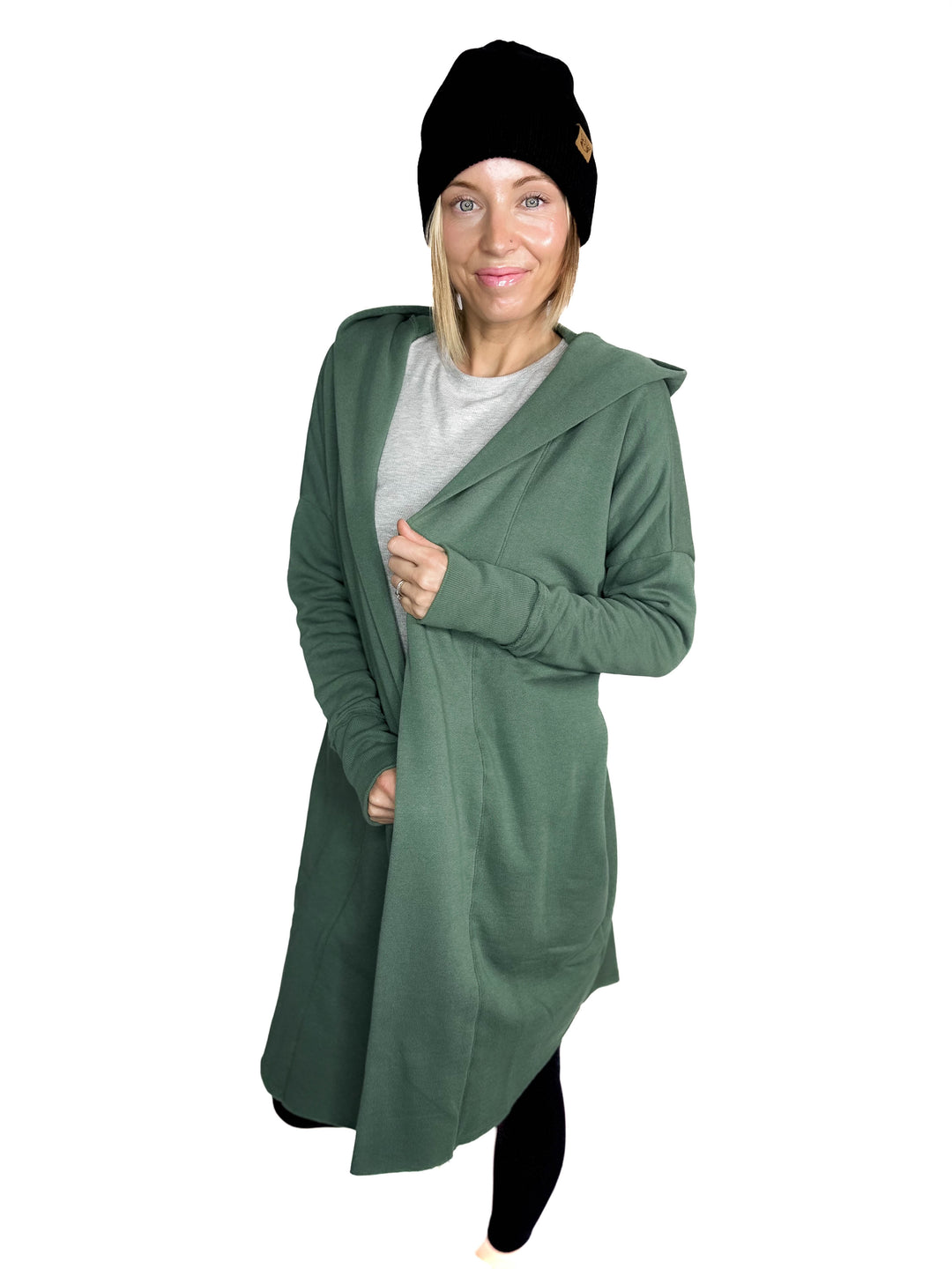 MONO B Whistler Longline Hoodie Cardigan- ELDERGREEN