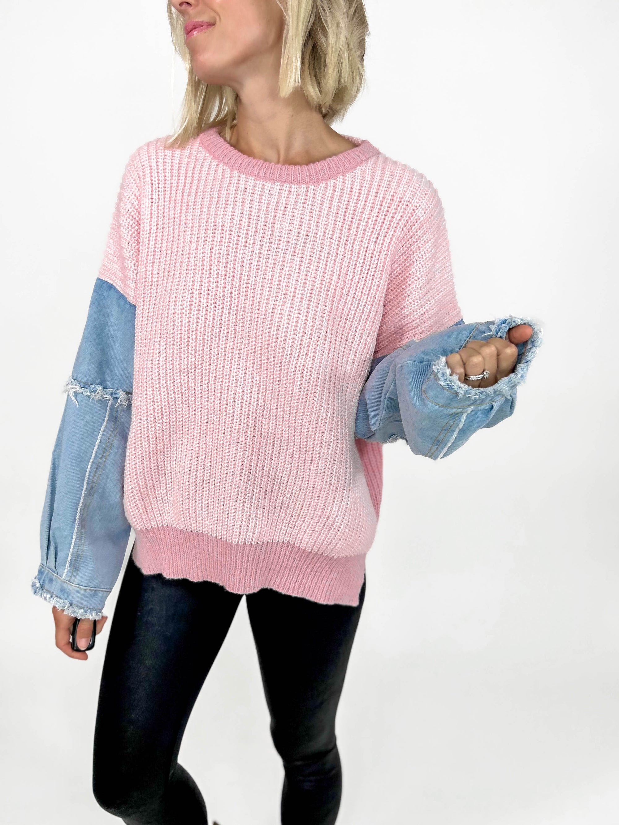 Tova Contrast Sweater- BLUSH/DENIM-FINAL SALE