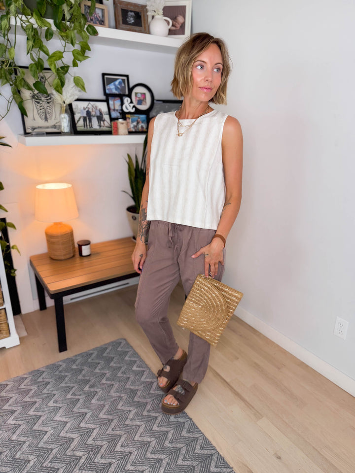 Mesa Boxy Stripe Tank- NATURAL